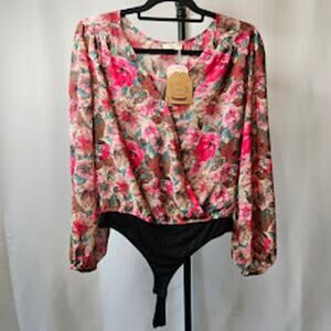 NWT'S Kori Floral‎ Thong Bodysuit-Long Sleeve- S | Retail $50